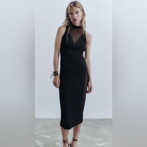 Zara Contrasting Tulle Dress Black Sz M